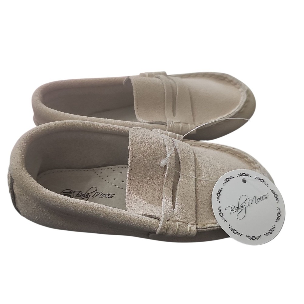 Kids Suede Moccasin Loafers in Beige - Comfortable Slip-On - Picture 2 of 4
